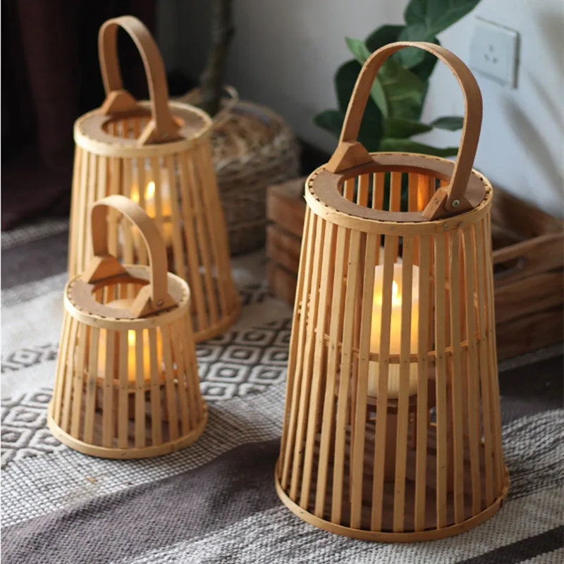 

Japanese-style Nordic Retro Bamboo Woven Wind Lanterns, Hotel and Cafe, Decoration Floor Candle Holders, Home DecorationLanterns