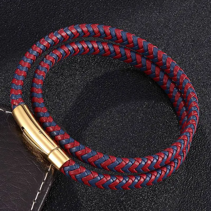 Модные мужские и женские ювелирные изделия красный синий многослойный Плетеный