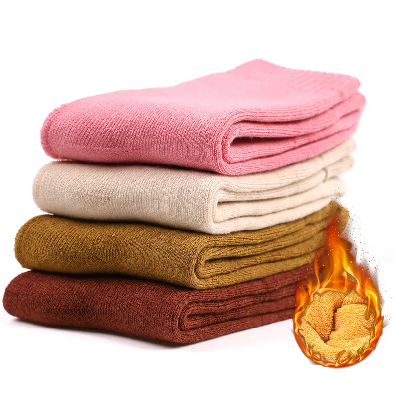 Толстые зимние теплые носки однотонные шерстяные хлопковые женские в японском и