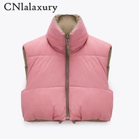 new spring stand collar cropped vests women elegant solid zipper sleeveless coats women casual high waisted outerwear ladies top