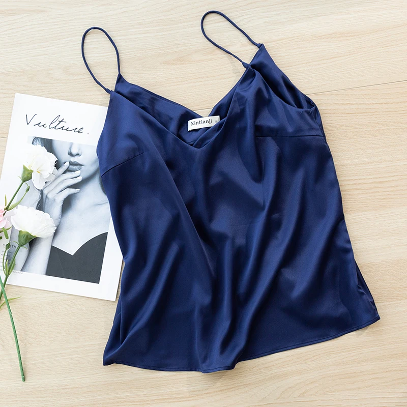 

Women Loose Tank Top Fashionable Silky Satin Camisole For All Seasons Blusas M30500