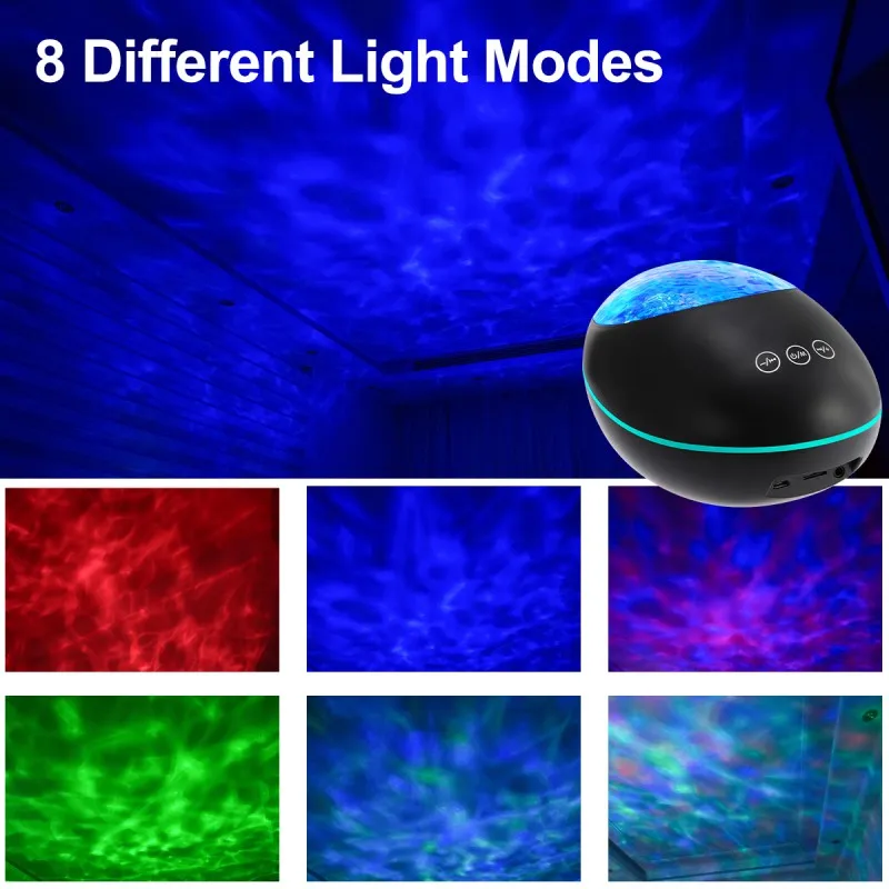 

Lucky Stone Ocean Wave Projector 12 LED 8 Colors Night Light Lamp Projector Music Player For Baby Children For Party Christmas