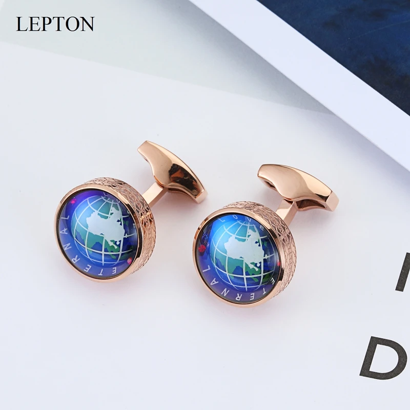 Newest Globe Earth Cufflinks 4 Colors Lepton Stainless steel Rotatable globe planet earth World Map Cuff links Wedding For Mens