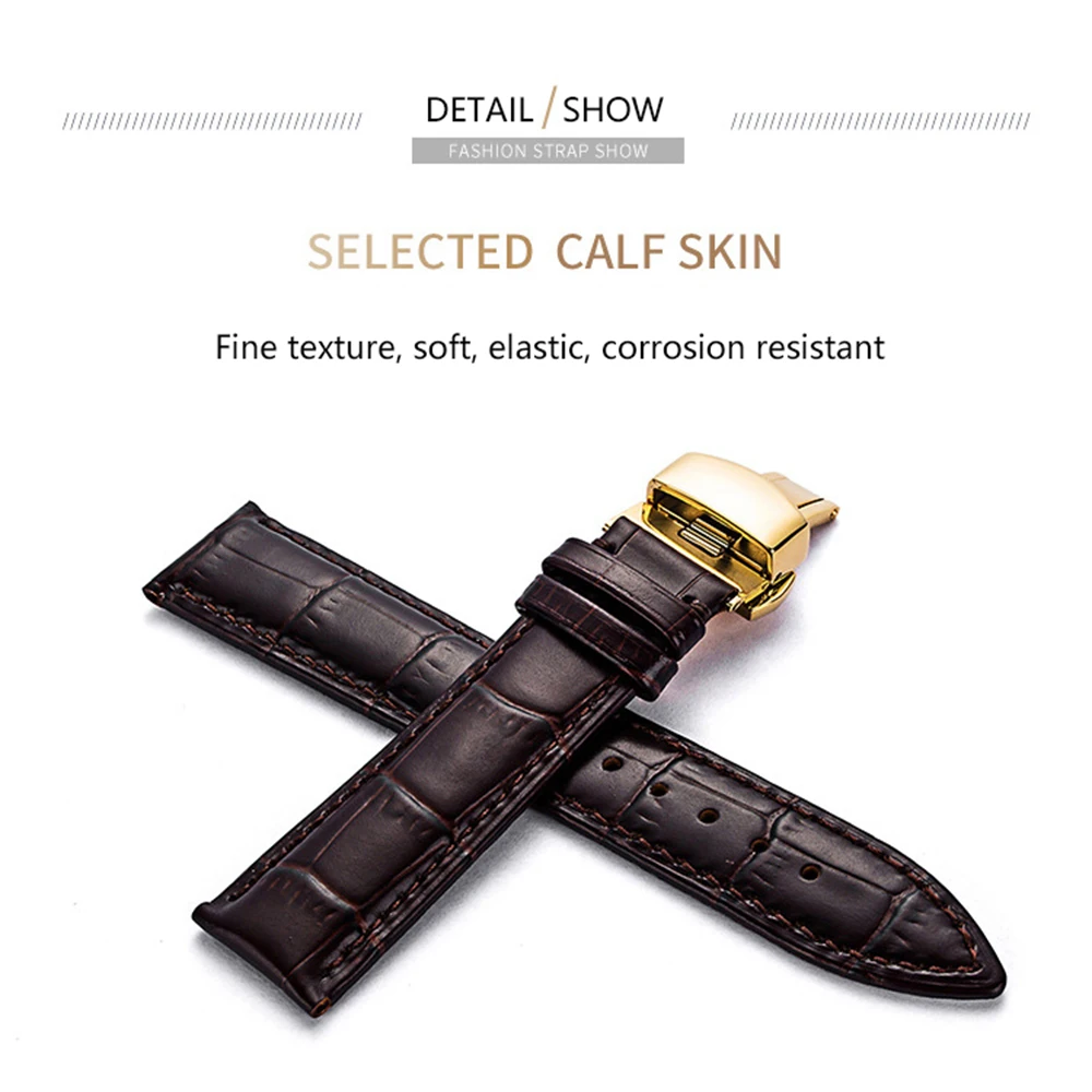 

Genuine Leather Crocodile Cowhide Wristwatch Bands Waterproof For Men Women Watches Straps 16mm 18mm 20mm 22mm With Wooden Box