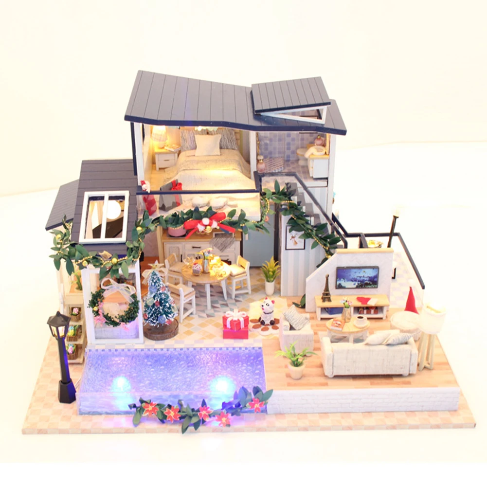 

DIY Miniature Dollhouse LED Handmade Wood Assembled 3D Model Doll House Furniture Hut Children Adult Gifts Toy Room Decor