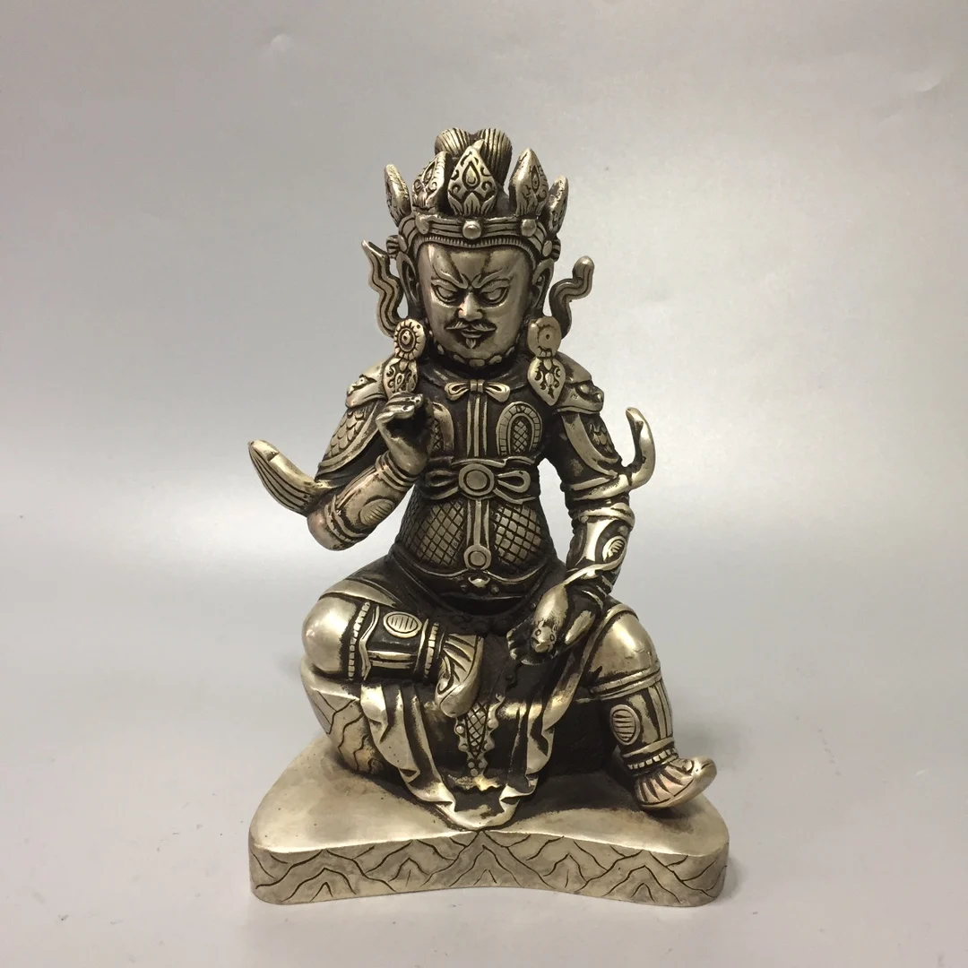 

China Fine Workmanship Tibetan Silver White Copper Sculpture‘Huang Caishen Buddha ’Metal Crafts Home Decoration