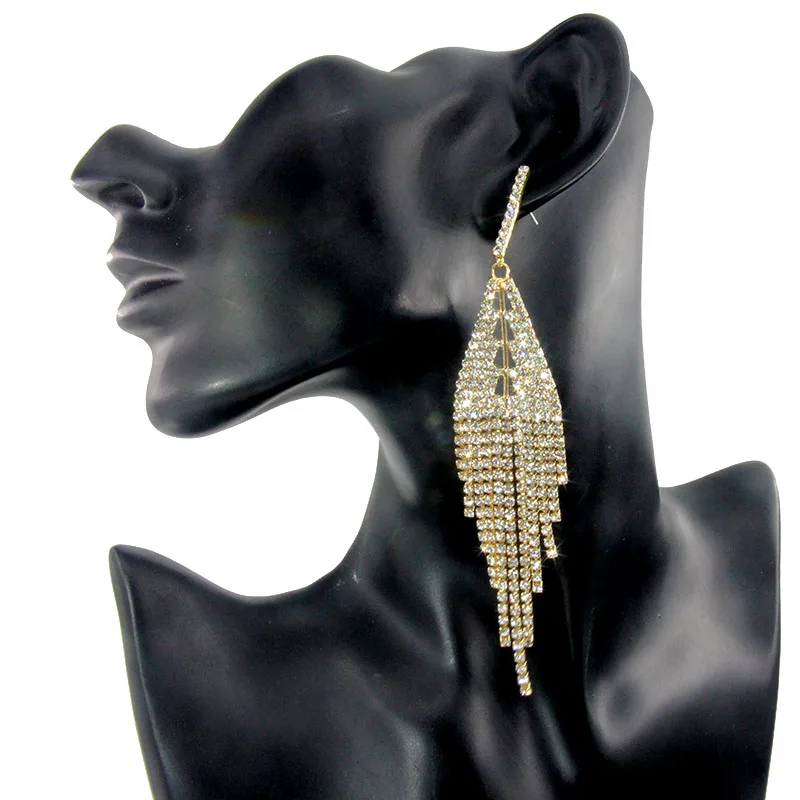 

JXCUL эффектные сверкающие стразы большая кисточка Свадьба невесты длинные серьги роскошные сексуальные ювелирные изделия для вечеринки оптом A316