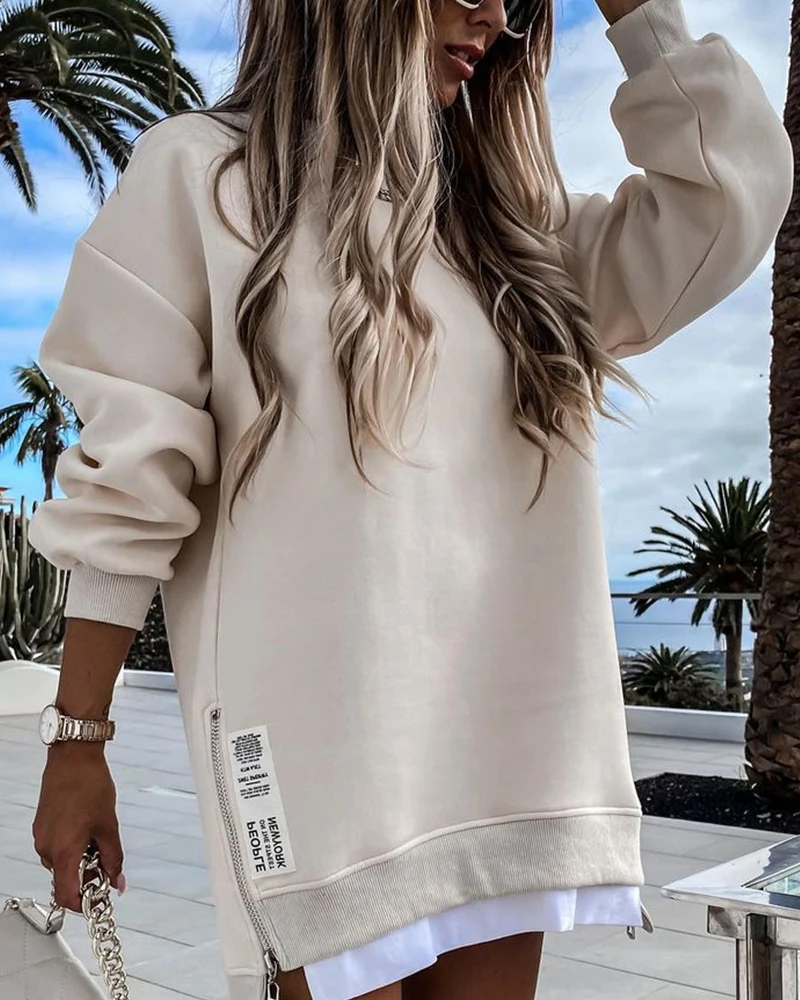 

Harajuku Sweatshirt 2021 Ladies Spring and Autumn Streetwear O-Neck Beige Loose Hoodie Top Hip Hop Winter Basic Hoodie