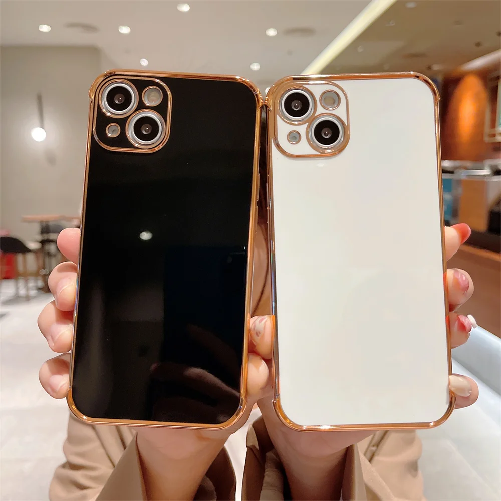 

Luxury Gold Plated Electroplated Case For iPhone 11 13 Pro Max 8 Plus XR XS X Silicone Lens Protection 12 Pro Max SE 2020 Cover