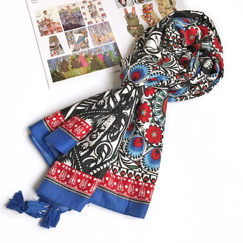 Весенний теплый женский большой хиджаб шарф с узором Тотем Этническая длинная