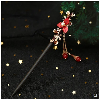 Классический в стиле ханьфу для невесты Cheongsam Kanzashi заколка волос красный цветок