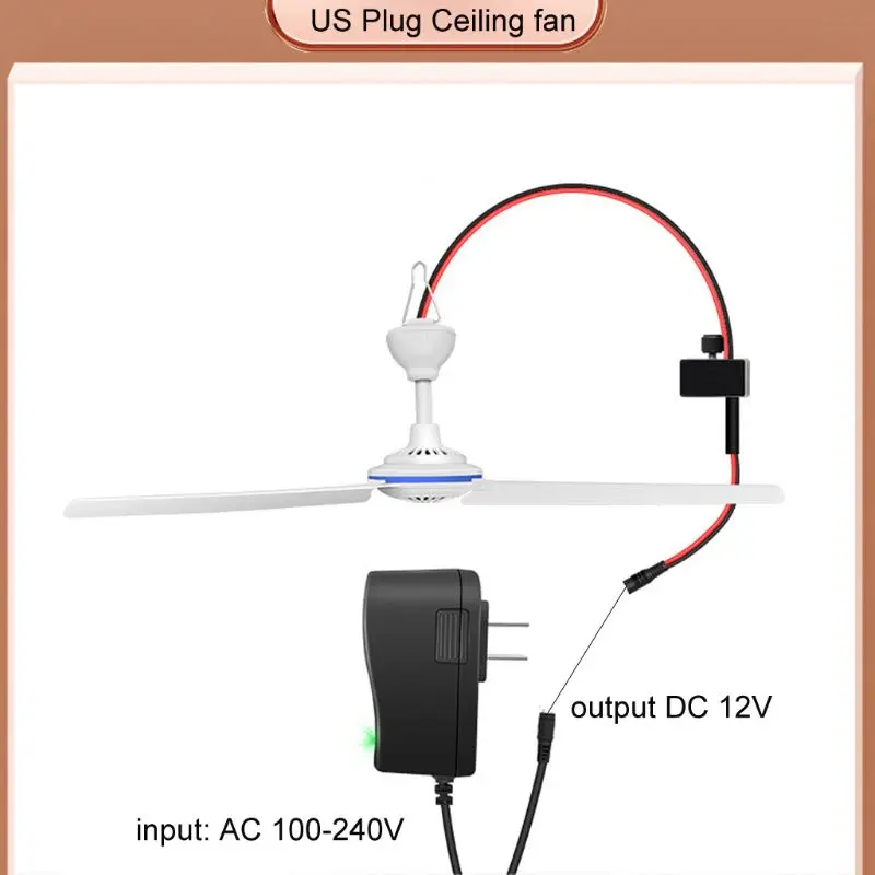 

2in1 AC 110V 220V DC 12V Adjust Speed Air Cooling Ceiling Fan Tent Hanging Fan
