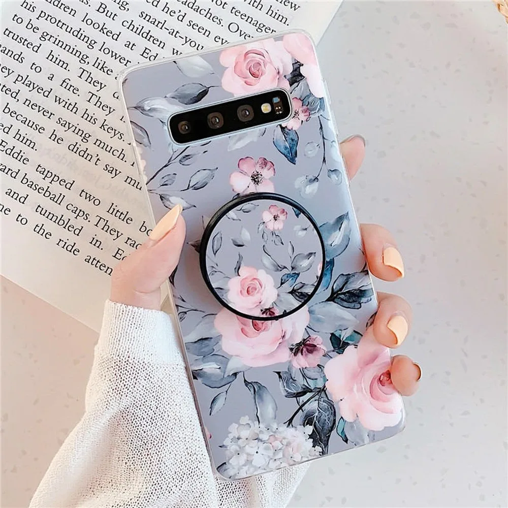 Роскошный чехол с цветами для samsung A70 S10 S10e S9 S8 Plus задняя крышка мягкий IMD Держатель