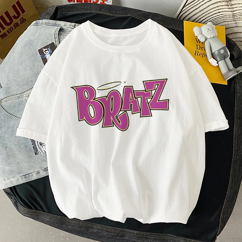 Женские футболки с надписью Bratz летние белые коротким рукавом из полиэстера 2021 |