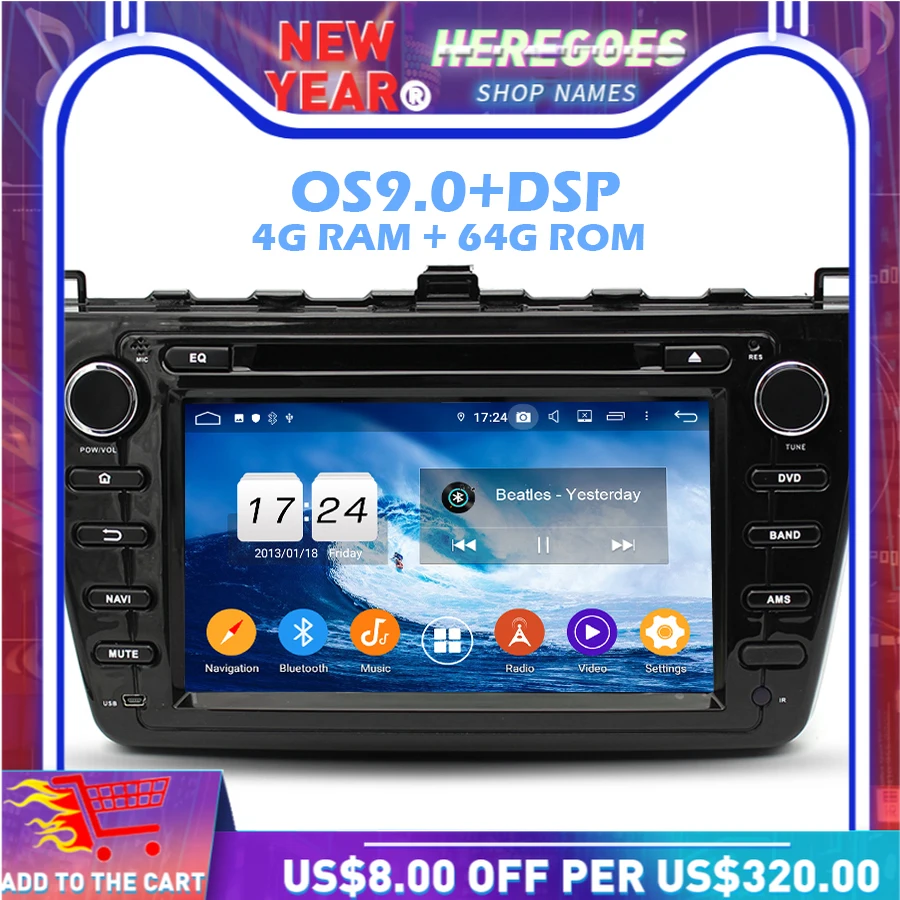 DSP ips Android 9 0 4 Гб + 64 ГБ 8 ядерный автомобильный dvd плеер gps карта радио wifi Bluetooth 2 для