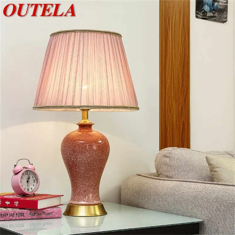 

Керамические настольные лампы OUTELA, роскошсветильник розовые медные светильники из ткани для дома, гостиной, столовой, спальни, офиса