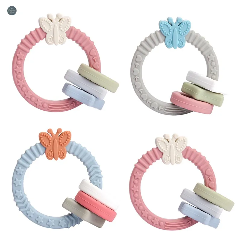 

Silicone Rattle For Kids Butterfly Teethers Baby Link Chewable Bracelet Chew Toy Nursing Jewelry Goods For Newborns