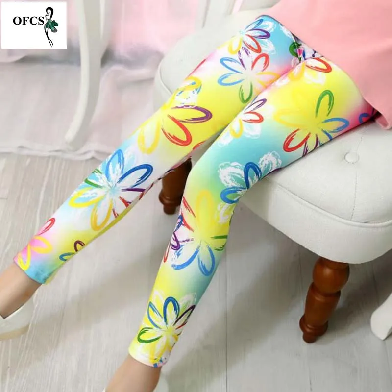 

Обтягивающие штаны для девочек; Новинка; Сезон весна-лето; Леггинсы с цветочным принтом для девочек; Эластичные брюки для малышей; Детские л...