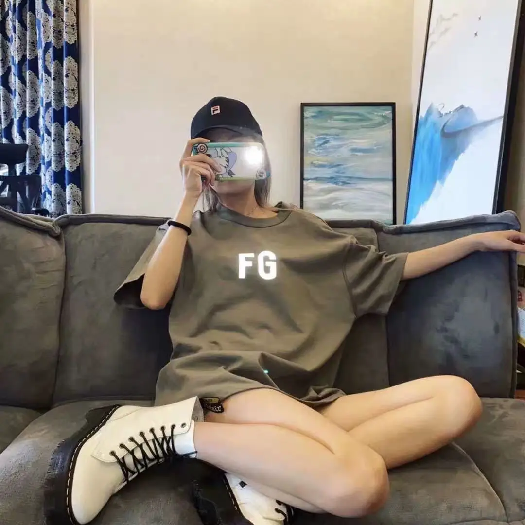 

FOG2021 Women's Fashion Clothing Men and Women Loose T-shirts Reflective Letters High Street Couples Short-sleeved T-shirts