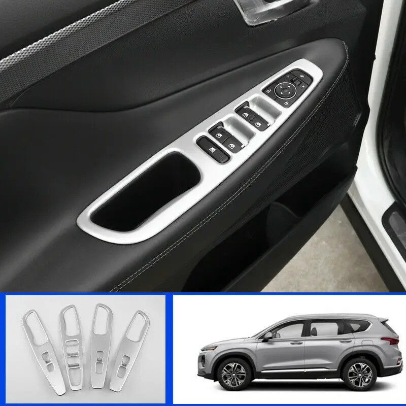 For Hyundai Santa Fe 2019-2020 ABS silver Window lift panel switch cover trim car accessories