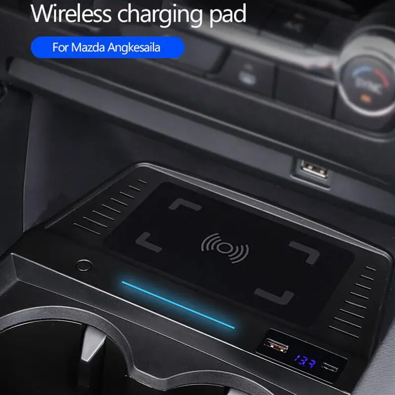 15W Car Phone QI Wireless Charger For Mazda 3 Angkersai Interior Central Control Charging Board Modification Accessories