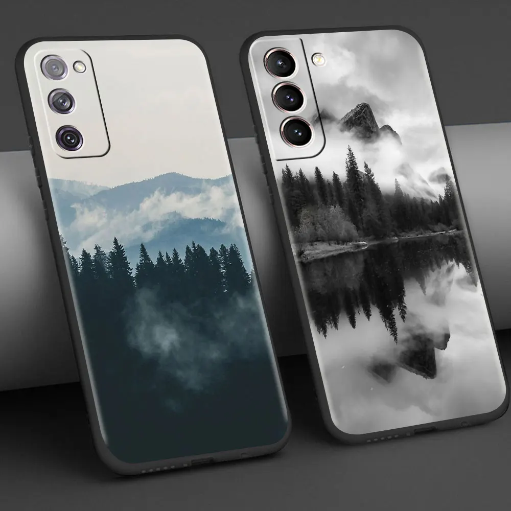 

Luxury Fitted Cover for Samsung Galaxy S20 FE S21 Ultra S10 S9 S8 Plus S10e S7 Edge Soft Capa Black White Mountain Phone Case
