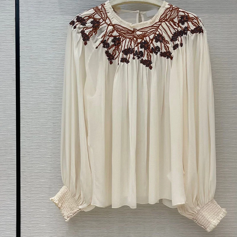 

Women Tops and Blouses 2021 Silk Linen Blouse Button Solid Stand Collar Ladies Lace Tops Women Shirts Blusas Feminine