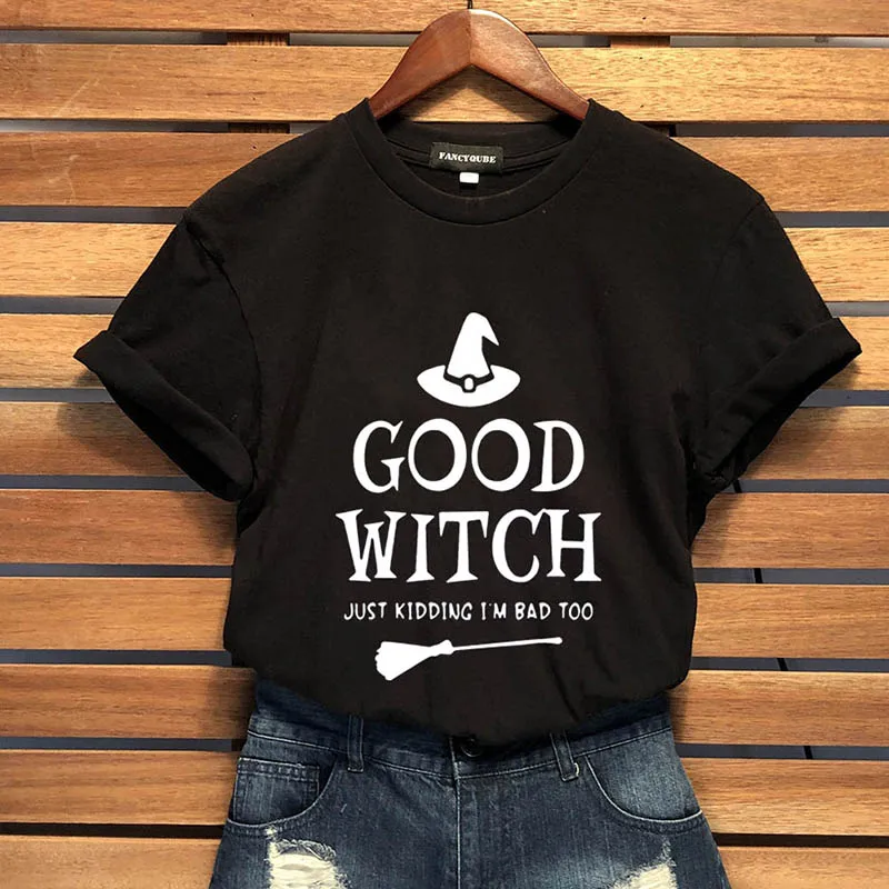 Лучшие футболки «Друзья» BAD WITCH GOOD WITCH, топ с буквенным принтом, футболка Femme, повседневные женские лучшие друзья, топы на Хэллоуин, футболки