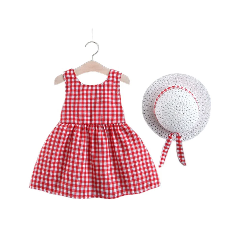 

2021 Summer Infant Baby Girl Spotted Bow Plaid Skirt Clothes Bubble Short Sleeve Princess Dresses Casual Toddler Skirt for Girls