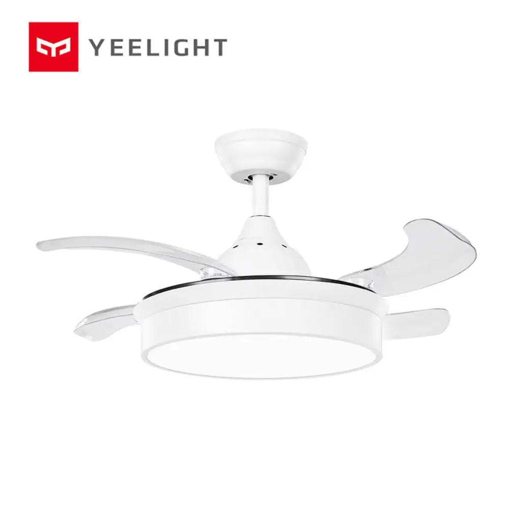 Yeelight светодиодный бесшумный потолочный вентилятор современный Невидимый акриловый лист лампа ресторан пульт дистанционного управления освещением затемнение декоративные лампы - Цвет: Белый