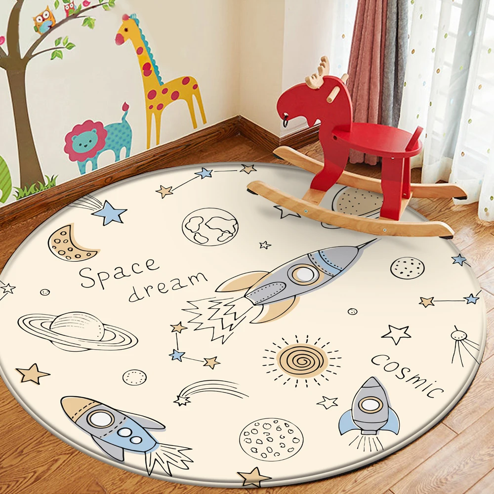 

Baby Hand Print Carpet Baby Play Mat Rectangular Children Carpet Hot Sale Interest Rocket space Pattern Children Flannel Carpet