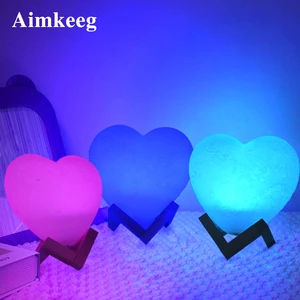 Светодиодная лампа для Луны с 3D принтом Сердце Ночник светильник на новый год Рождество для любви подарок для детей 16 цветов прикроватный декор для спальни настольная лампа
