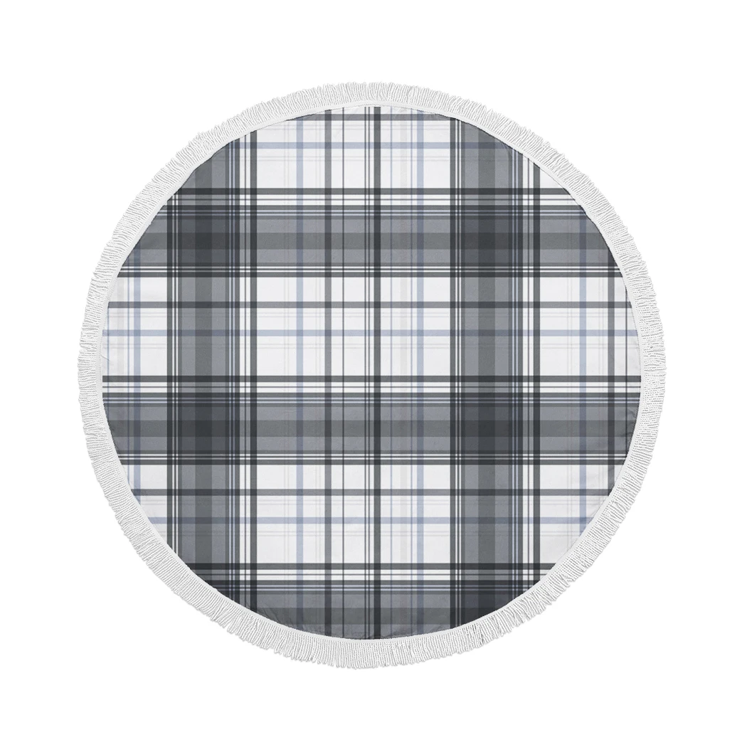 

Geometric Graphic Round Beach Towel Intersection Line Microfiber Beach Towel With Tassel Stripe Style Compressed Bath Towel