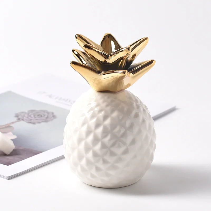 

Ceramic Small Pineapple Money Boxes Jewelry Storage Golden Piggy Bank Saving Box Home Desktop Decoration