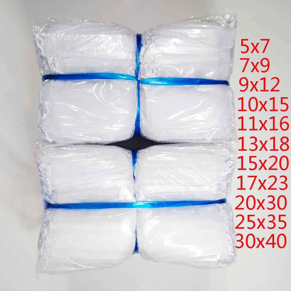 1000 шт. 7x9 9x12 10x15 13x18 15x20 20x30 см Белый Drawstring Мешок из Органзы Свадьба Сувениры