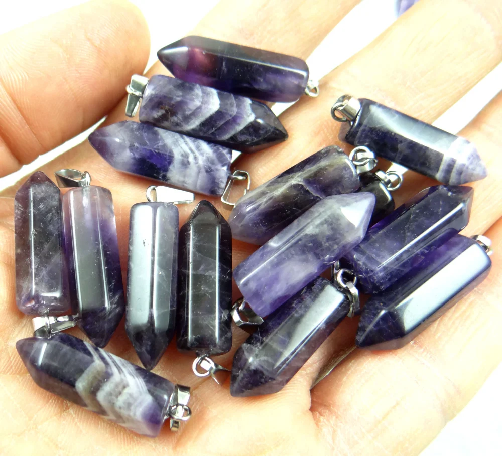 

natural stone Turquoises tiger eye Quartz Crystal Opal pillar chakra Pendants for diy Jewelry making necklace Accessories12PCS