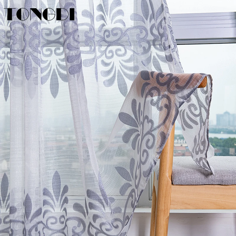 Белая Тюлевая занавеска TONGDI с принтом европейские Элегантные прозрачные