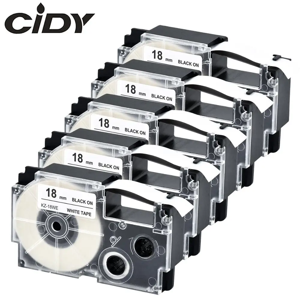 CIDY 5pks XR-18WE XR 18WE 18 мм черная на Белой Клейкой Ленте совместима с Casio label maker KL-60-L KL-120L |