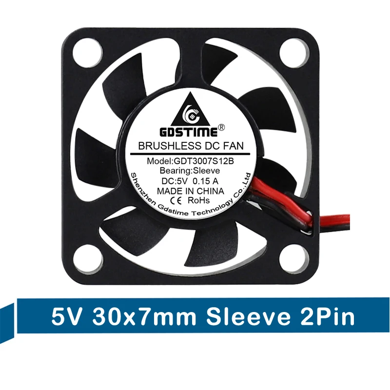 

1Pcs Gdstime 5V 2Pin 3cm DC 30*30*7mm Cooling Fan 30mm x 7mm Mini Brushless Radiator Cooler 3007