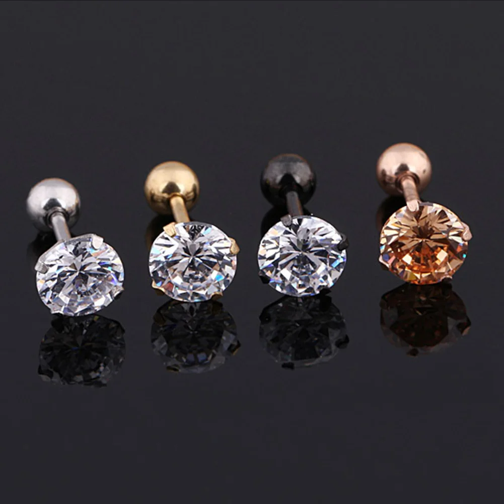 1 Pcs/bag Size 3/4/5/6mm 4 Colors Titanium Steel Needle True Zircon Ear Studs Boys and girls Earrings For DIY Party Earrings