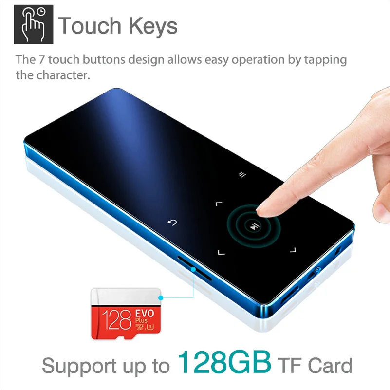 

MP3 Player with Bluetooth hifi lossless mini music player with fm radio speaker headphones, sport MP 3 metal walkman dap