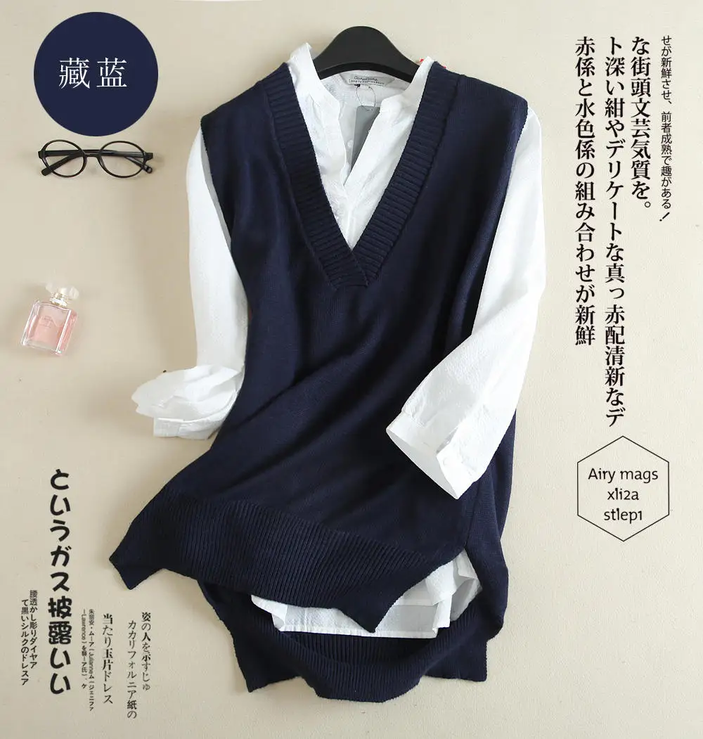 Dark blue Новинка Осень Зима женское кашемировое шерстяное мягкое пальто жилет без рукавов v-образный вырез Повседневный пуловер вязаный свитер пальто женская одежда - Цвет: Dark blue
