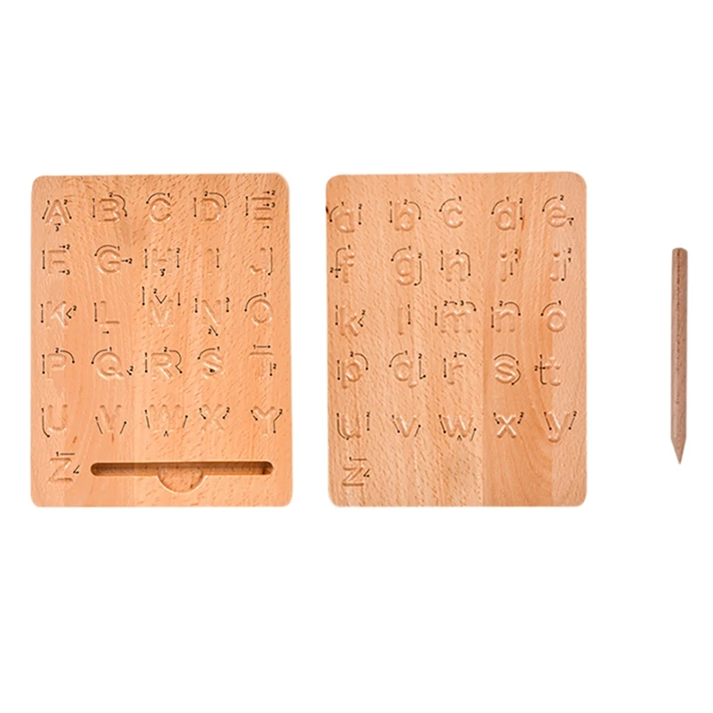 

Wooden Letters Practicing Board Double-Sided Alphabet Tracing Tool ABC Educational Gift for Preschool Kids