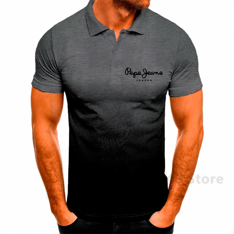 

Summer Men's Casual T-shirt Loose Breathable T-shirt Fitness Polo Shirt 3D Fashion Gradient Short Sleeve Pe Letter Printed Brand