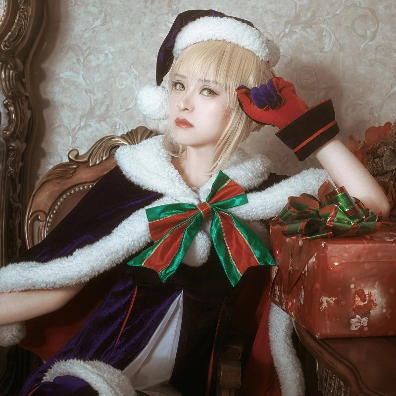 Aniime Fate Grand Order Black Saber Altria Pendragon Christma Dress Cosplay Costume H |