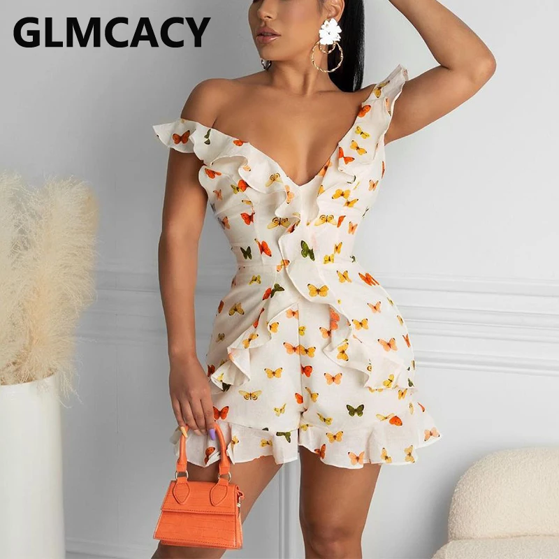 

Женский комбинезон с открытыми плечами и принтом бабочки