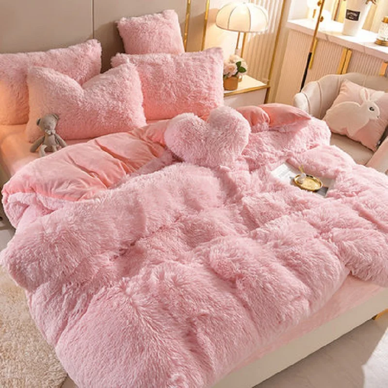 Дропшиппинг теплый коралловый бархатный розовый комплект из четырех предметов