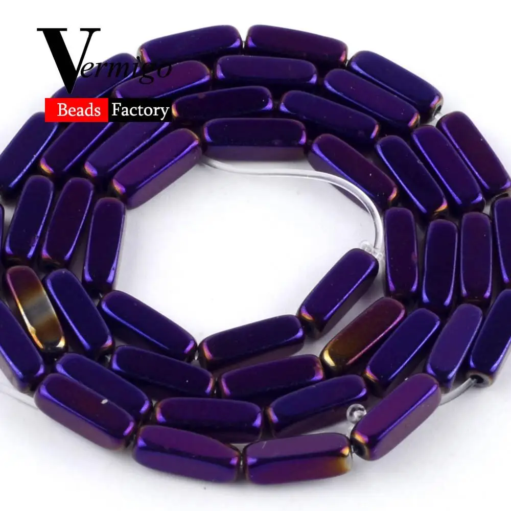 Purple Cuboid форма Серебро Золото Синий натуральные бусины из гематита для самостоятельного изготовления ювелирных изделий ожерелье браслет с бисерными вставками 2*4/3*5 мм 15" - Color: Purple