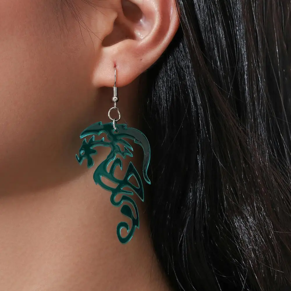 Забавные акриловые висячие серьги с зеленым демоном и драконом для женщин