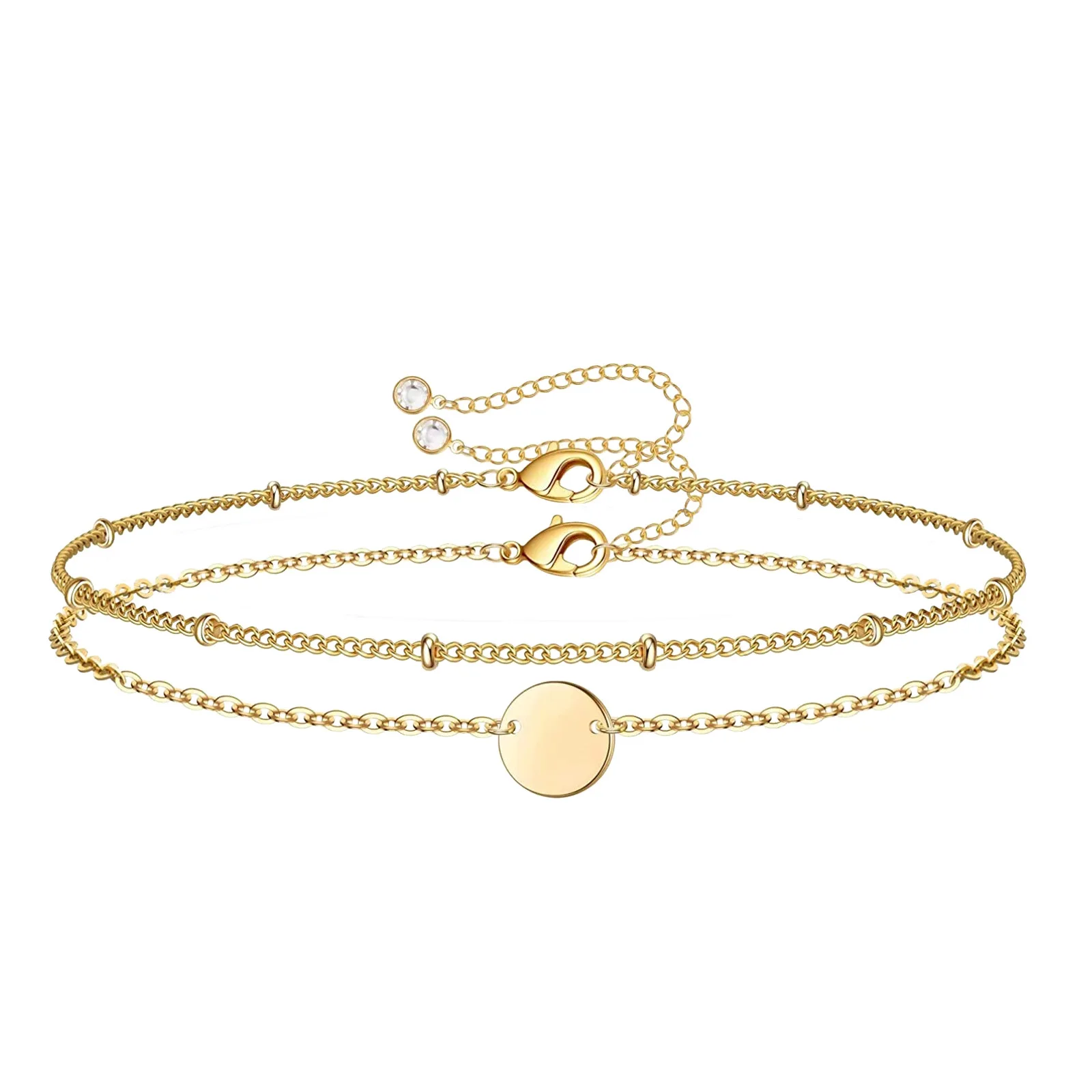 

New double round bead 14K gold bracelet for women fashion simple style disc bracelet 2021